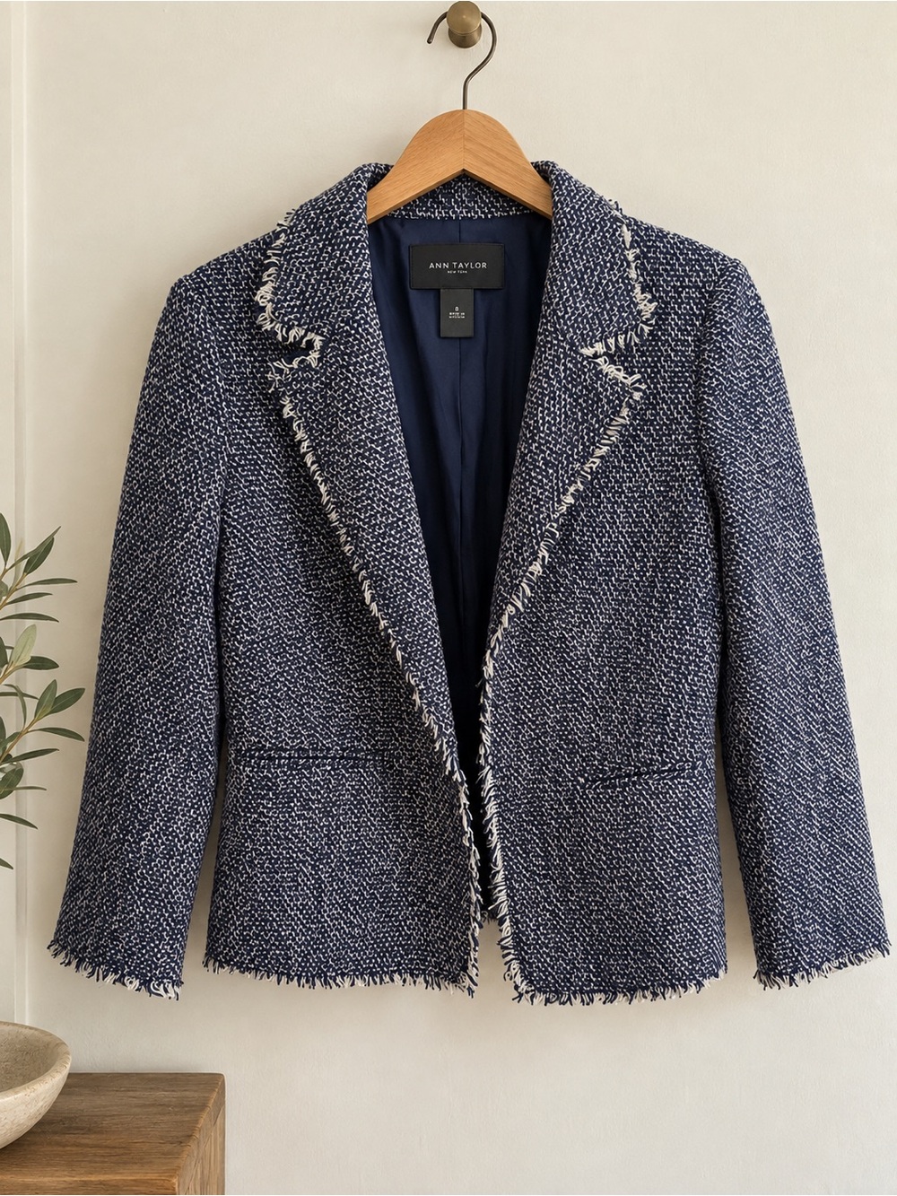 Ann Taylor Navy and Cream Tweed Blazer